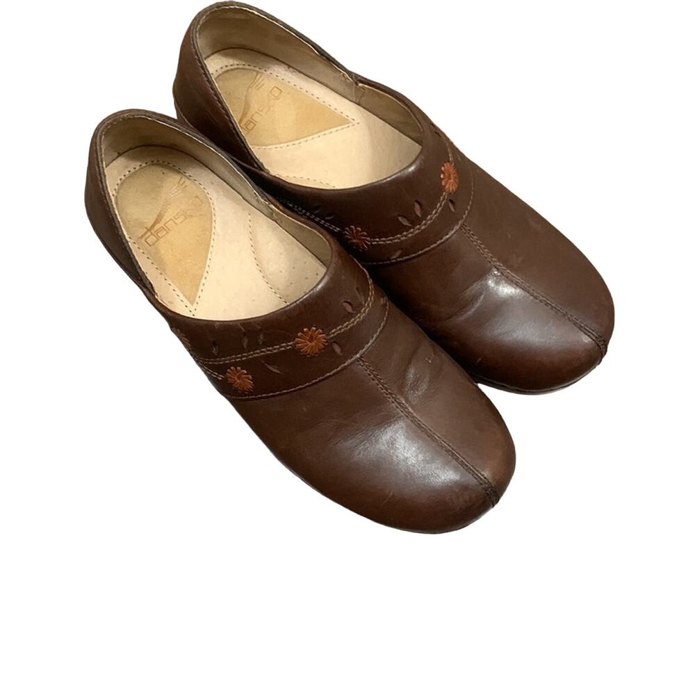 Dansko 9821457800 Brown Leather Split Toe Floral Clogs Shoes 37